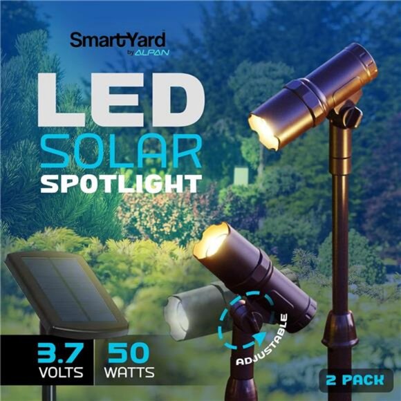 Solar Powered Spotlight, 2 Pack, 50 Lumens, Adjustable Height - Picture 2 of 7
